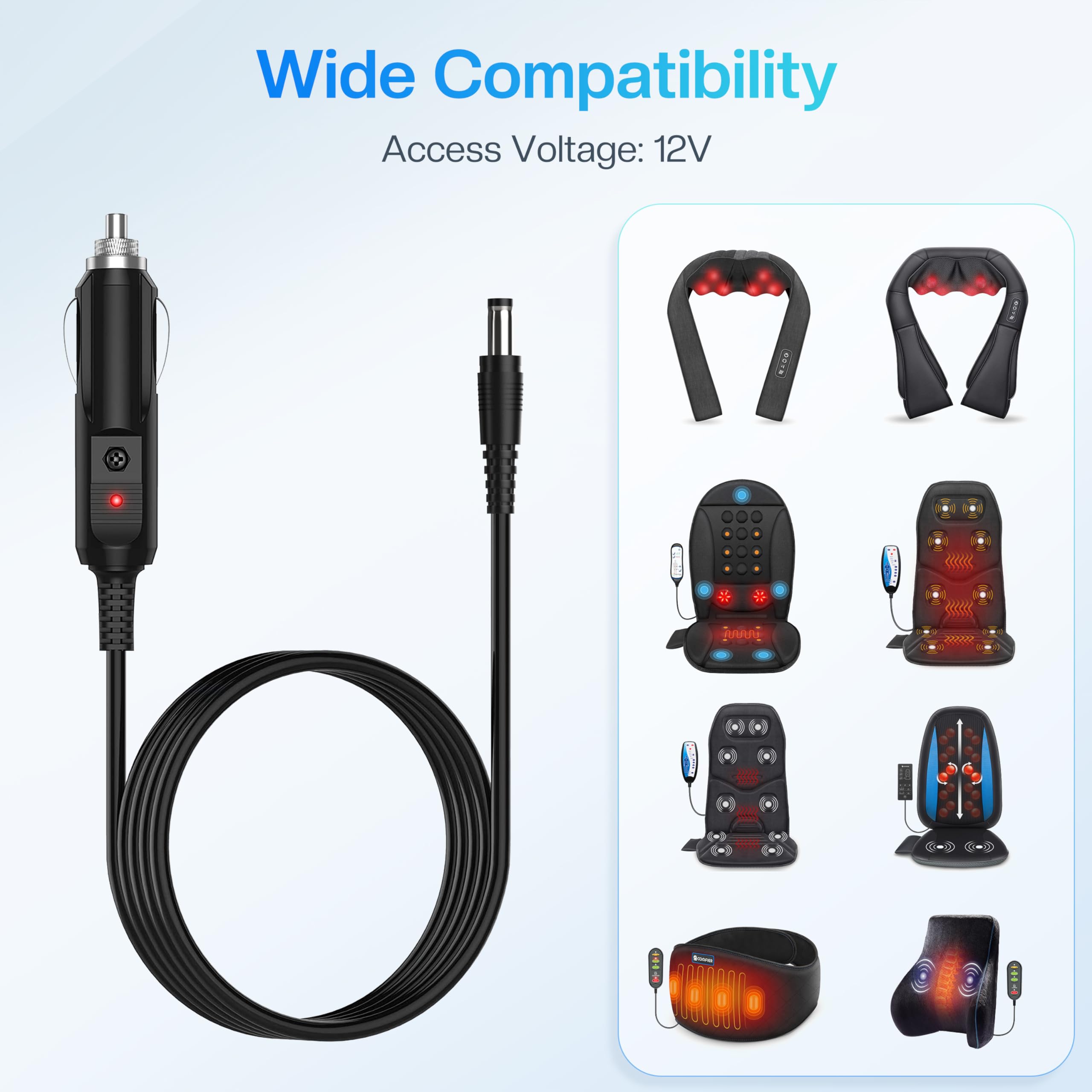 12V Car Adapter For All Comfier Neck Back Massage Cushion Cigarette Lighter Car Charger Adapter